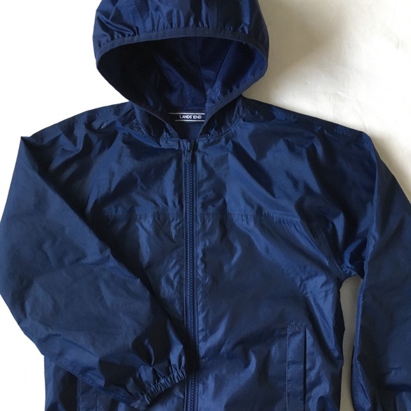 Lands' End Navy blue Windbreaker size 7 large Jacket Navy Blue Full Zip EUC. - Picture 1 of 13